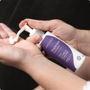 Magnesium sleep lotion being pumped into hand